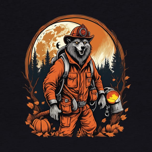 Werewolf fireman with full moon halloween design by Edgi